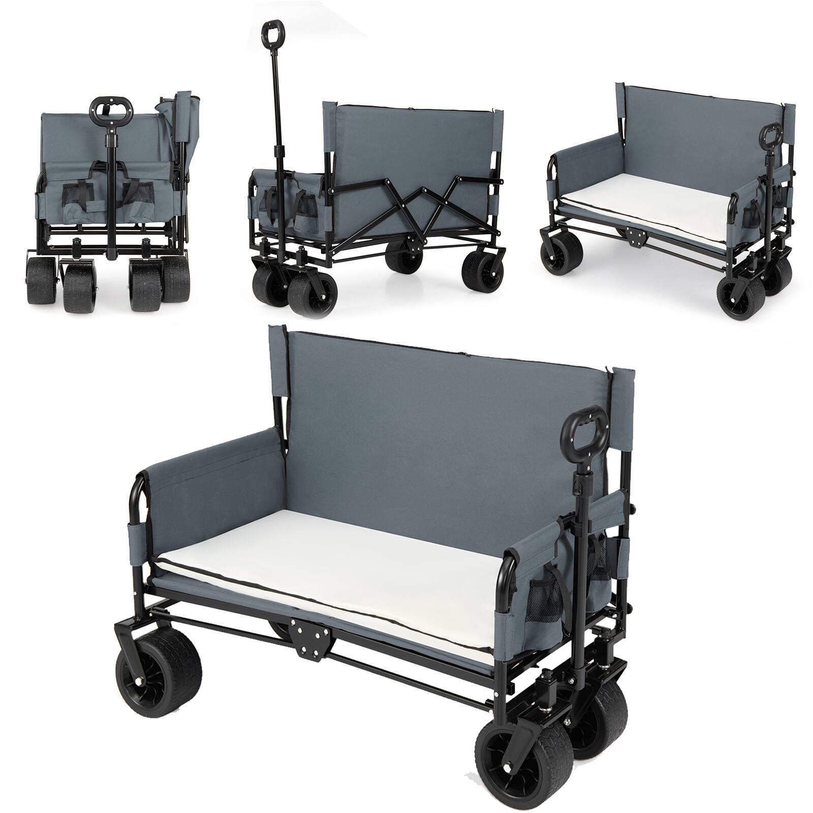 Alt View 9. Costway - Costway 2-in-1 Foldable Wagon Bench Seat Combo with 6.5 in All-Terrain Wheels - Gray.