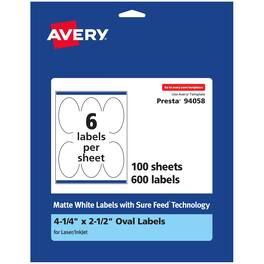 Avery - Matte Oval Labels, 4.25" x 2.5", 600 Labels - White