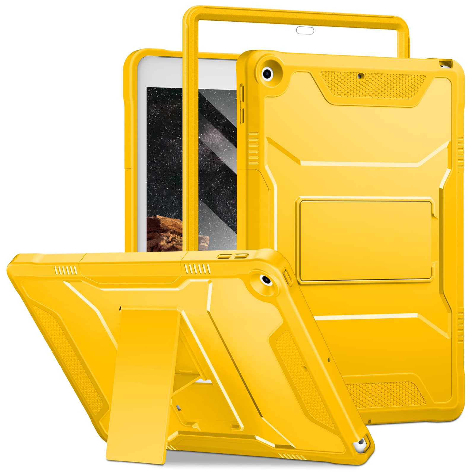 Front. DTTO - iPad 10.2 inch Case for 7th/8th/9th Gen (2019-2021) with Screen Protector, Shockproof Cover and Kickstand - Yellow.