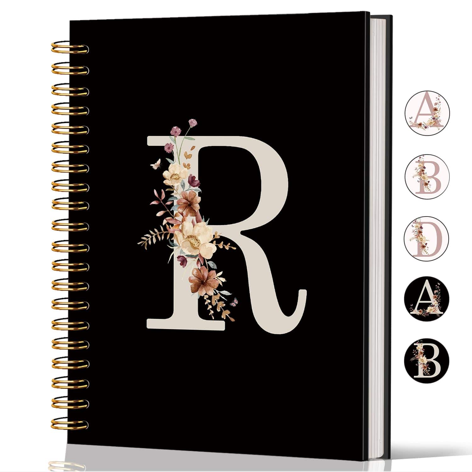Stylel Star - Pink Wildflower Initial Letter K Notebook Journal Aesthetic Personalized Spiral Customized Monogrammed Gifts