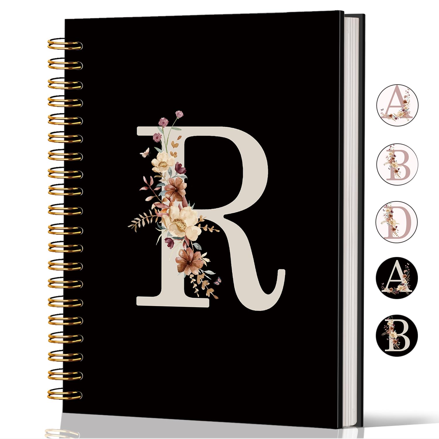 Stylel Star - Pink Wildflower Initial Letter K Notebook Journal Aesthetic Personalized Spiral Customized Monogrammed Gifts