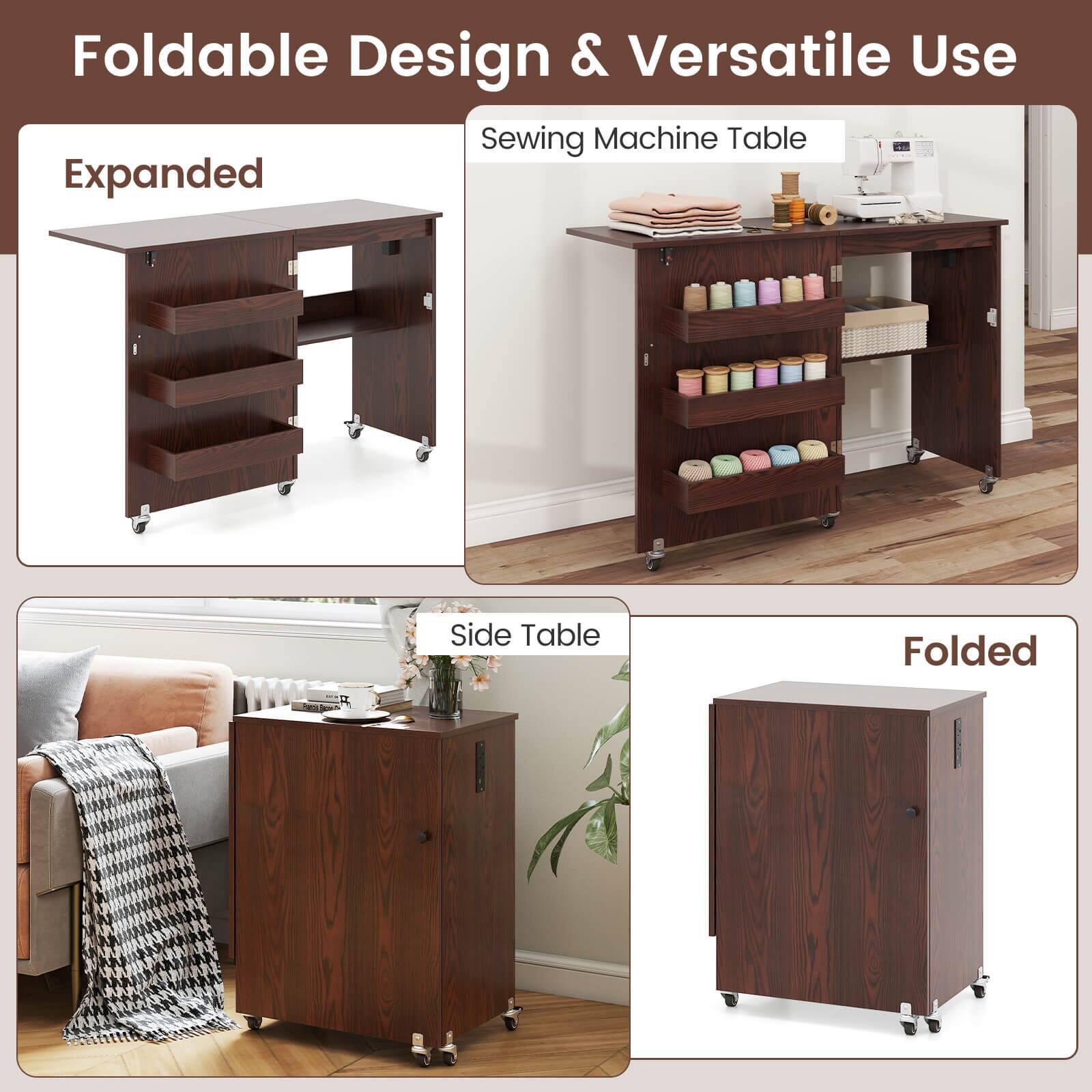 Foldable Design & Versatile Use

Expanded

Sewing Machine Table

Side Table

Folded