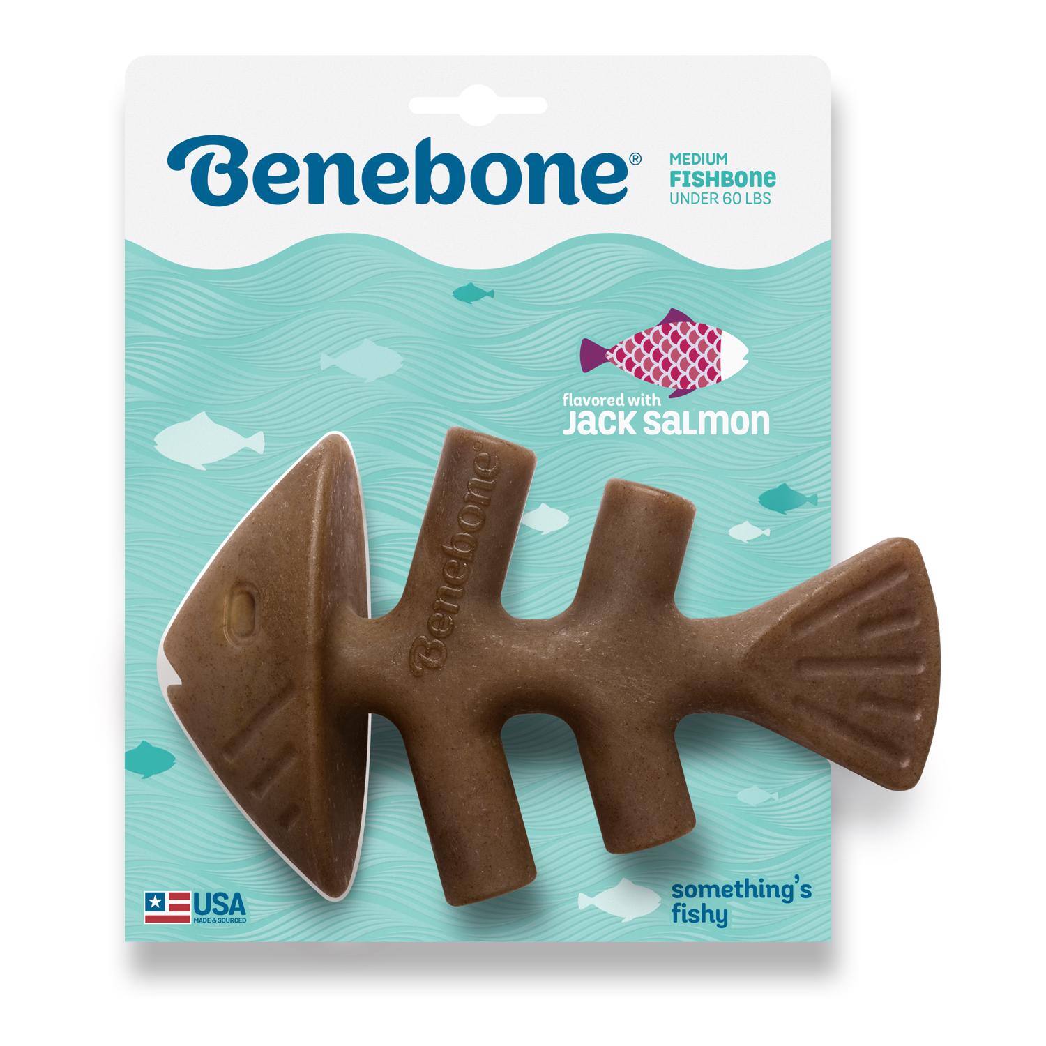 Benebone FISHBONE UNDER 60 LBS flavored with JACK SALMON Benebone something's fishy USA MADE & SOURCED