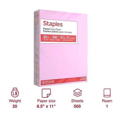 Staples Pastel Copy Paper  
Couleur pastel papier de copie  

20 lb  
500 sheets  
8½ x 11 in (po)  

Weight: 20 lb  
Paper size: 8.5" x 11"  
Sheets: 500  
Ream: 1  

30% Recycled  
LB Weight 20