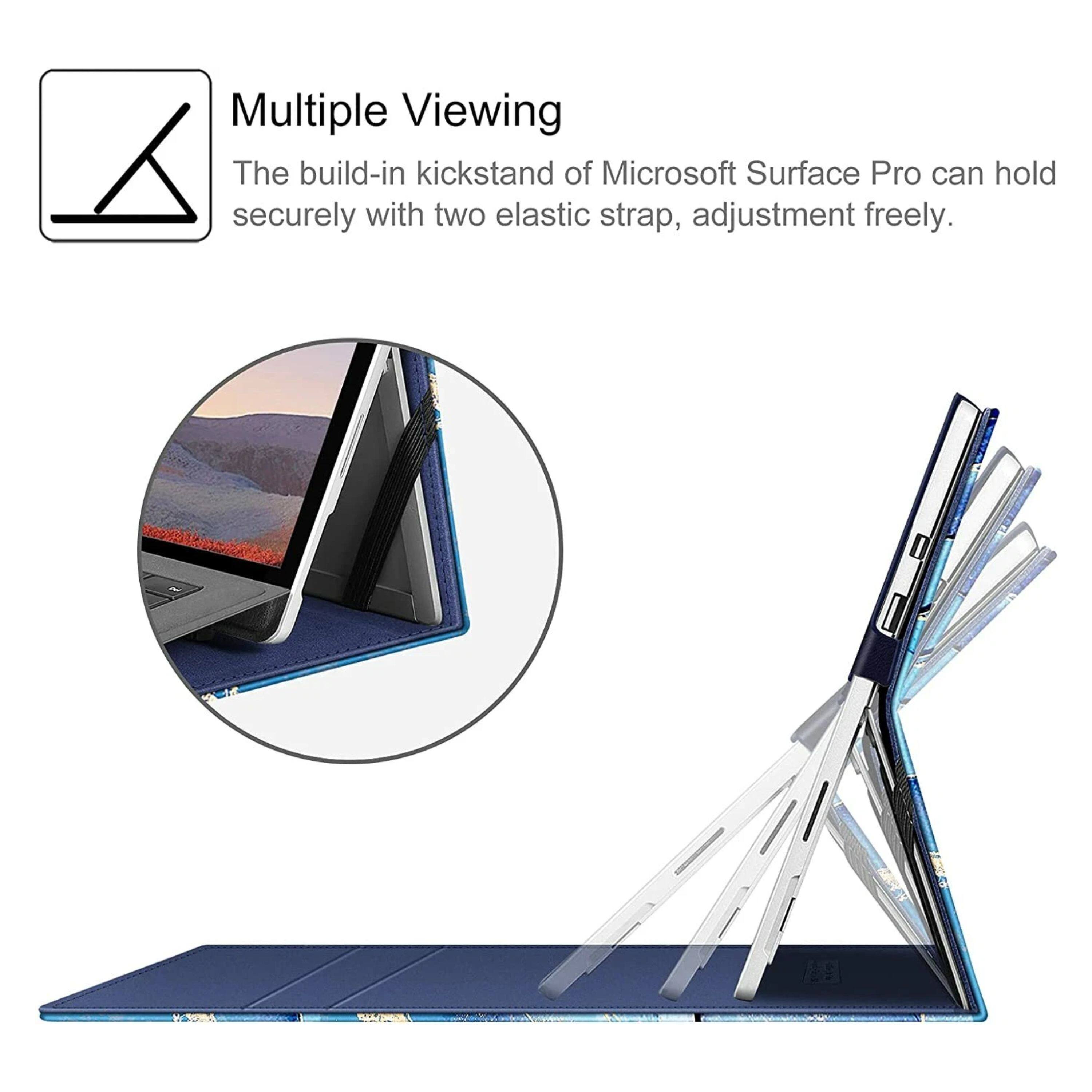 Multiple Viewing

The build-in kickstand of Microsoft Surface Pro can hold securely with two elastic strap, adjustment freely.
