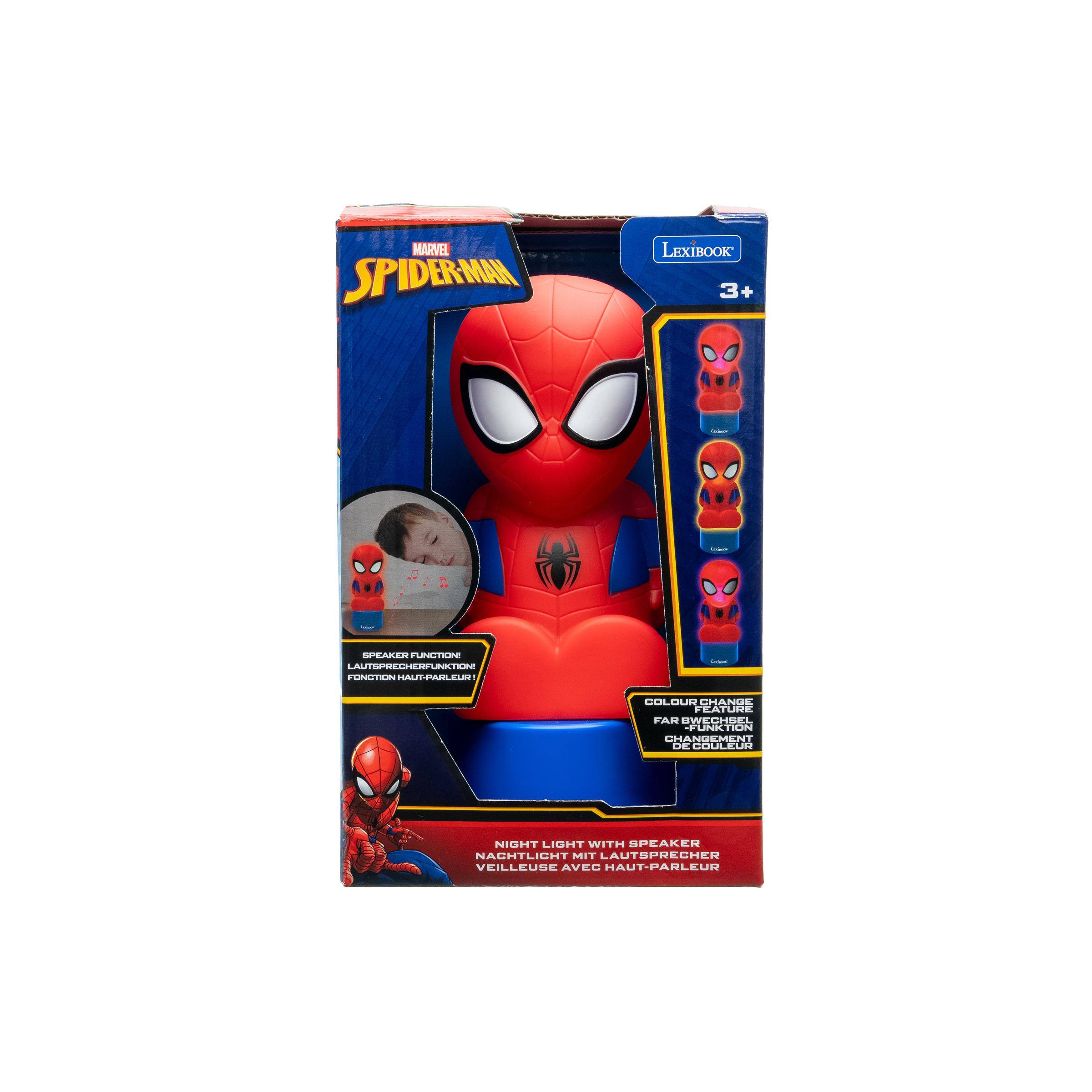 MARVEL SPIDER-MAN  
LEXIBOOK 3+  
SPEAKER FUNKTION! LAUTSPRECHERFUNKTION FONCTION HAUT-PARLEUR  
COLOUR CHANGE FEATURE FARBWECHSEL-FUNKTION CHANGEMENT DE COULEUR  
NIGHT LIGHT WITH SPEAKER NACHTLICHT MIT LAUTSPRECHER VEILLEUSE AVEC HAUT-PARLEUR