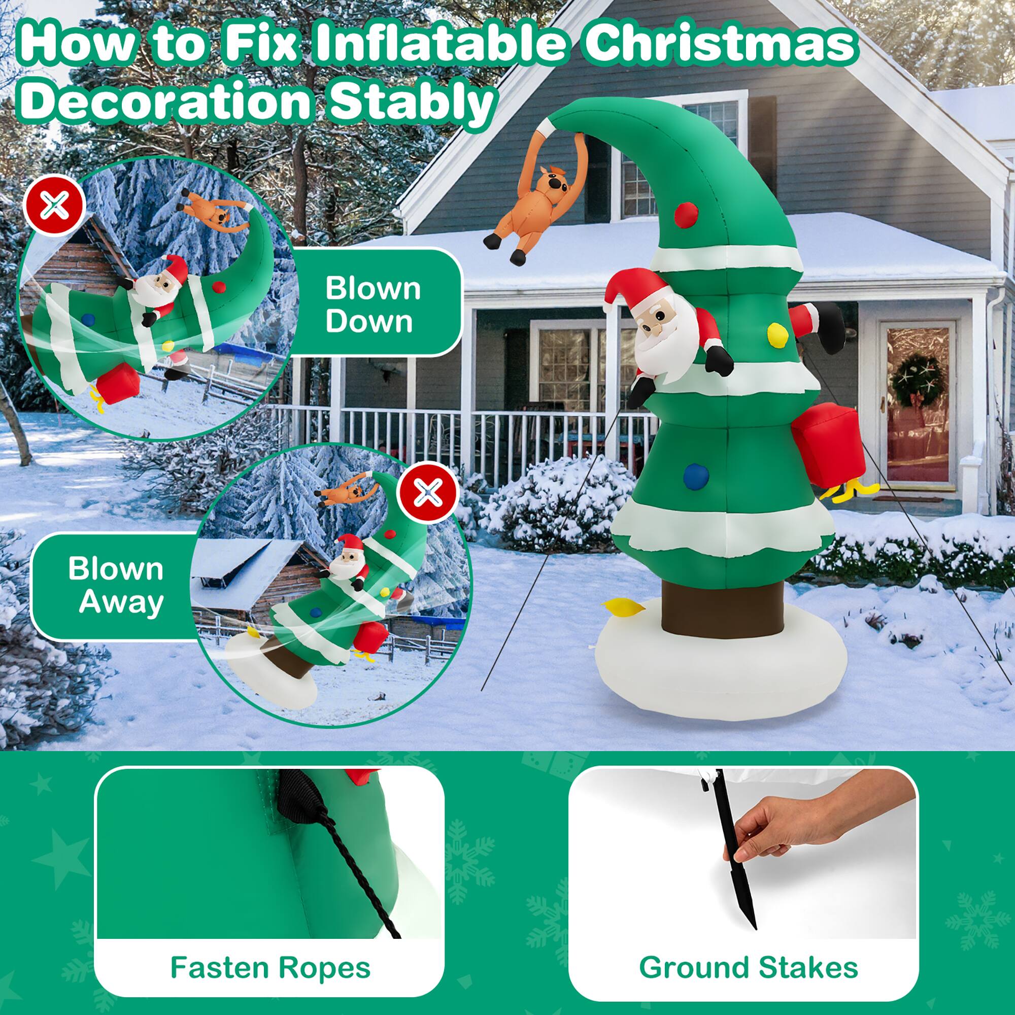 How to Fix Inflatable Christmas Decoration Stably x Blown Down x Blown Away Fasten Ropes Ground Stakes