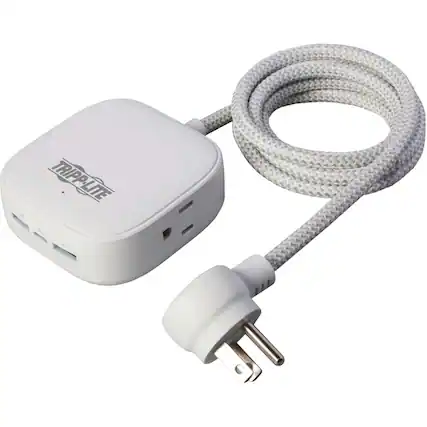 Front. Tripp Lite - Eaton Tripp Lite Series Safe-IT 32W 2-Outlet Power Strip - 5-15R Outlets, 3 USB Ports, 6 ft. (1.8 m) Cord, Antimicrobial - White.