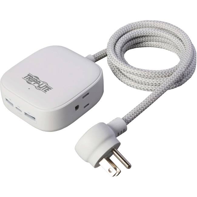 Front. Tripp Lite - Eaton Tripp Lite Series Safe-IT 32W 2-Outlet Power Strip - 5-15R Outlets, 3 USB Ports, 6 ft. (1.8 m) Cord, Antimicrobial - White.