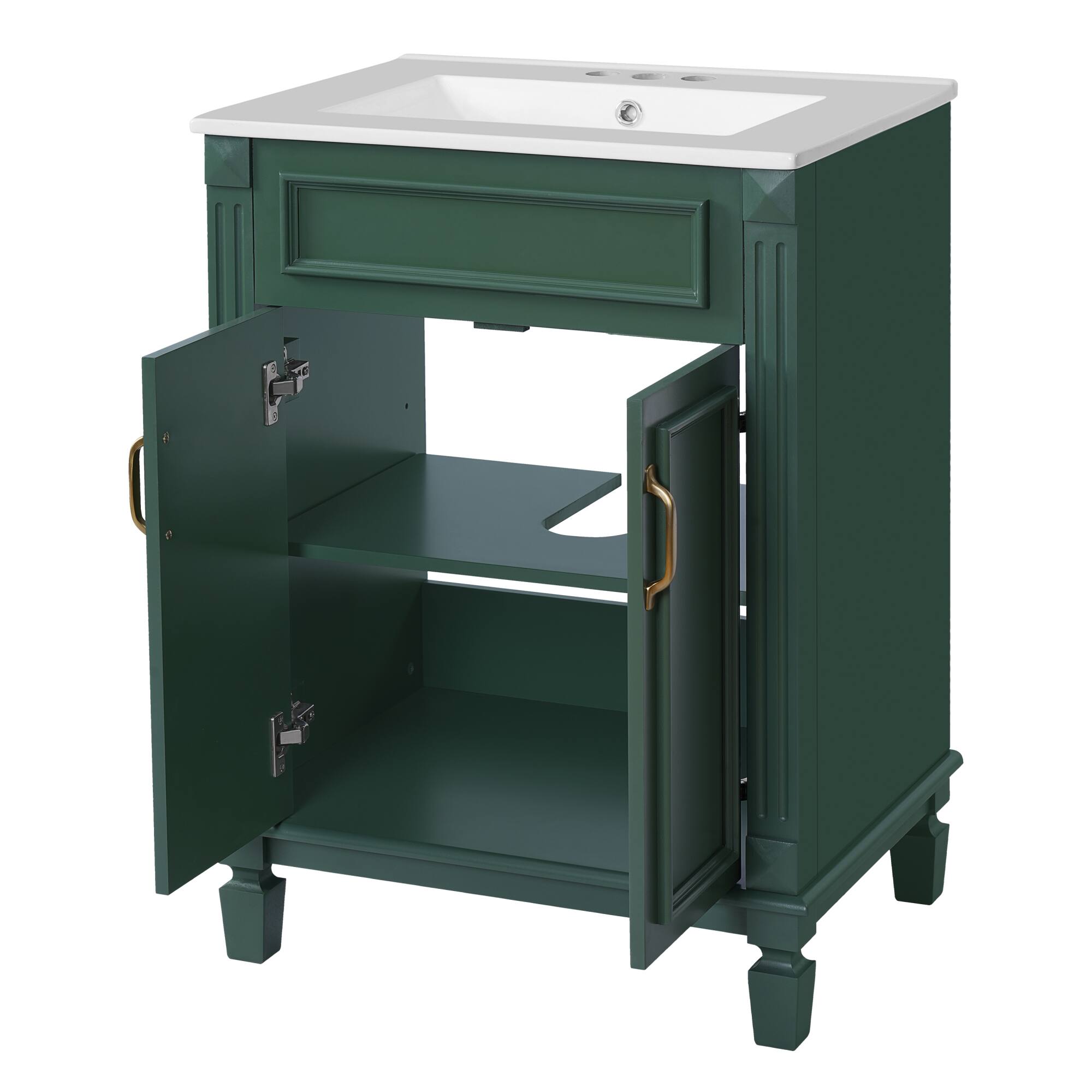 Alt View 6. ELEMENT ACE - Modern Bathroom Vanity with Ceramic Sink and Soft-Closing Doors, Solid Wood Frame Storage Cabinet - Green.