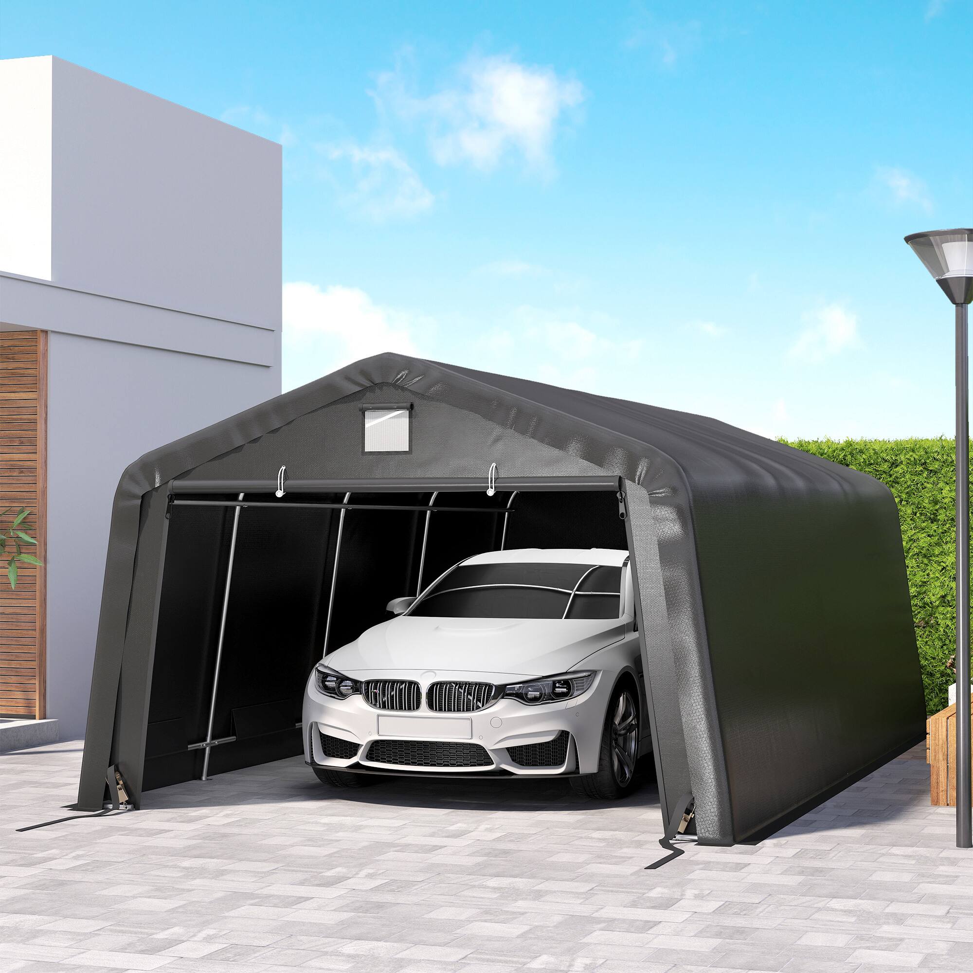Alt View 8. Outsunny - 12' x 20' Portable Garage - Black.