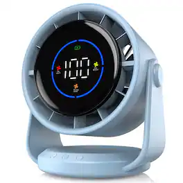 PRIMEPLUS - Desk Fan Turbo 100-Speed Digital, Low Noise 105° Tilt, 7.5" Rechargeable Wall-Mounted for Home Office Travel - Blue