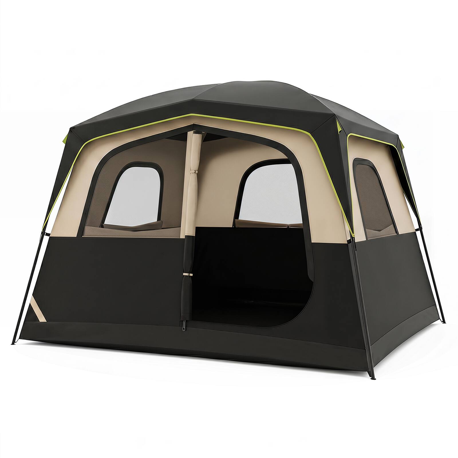 Alt View 9. Gymax - Gymax 6-Person Camping Tent w/ Top Rainfly Mesh Windows Large Door Ground Stakes Black - Black.