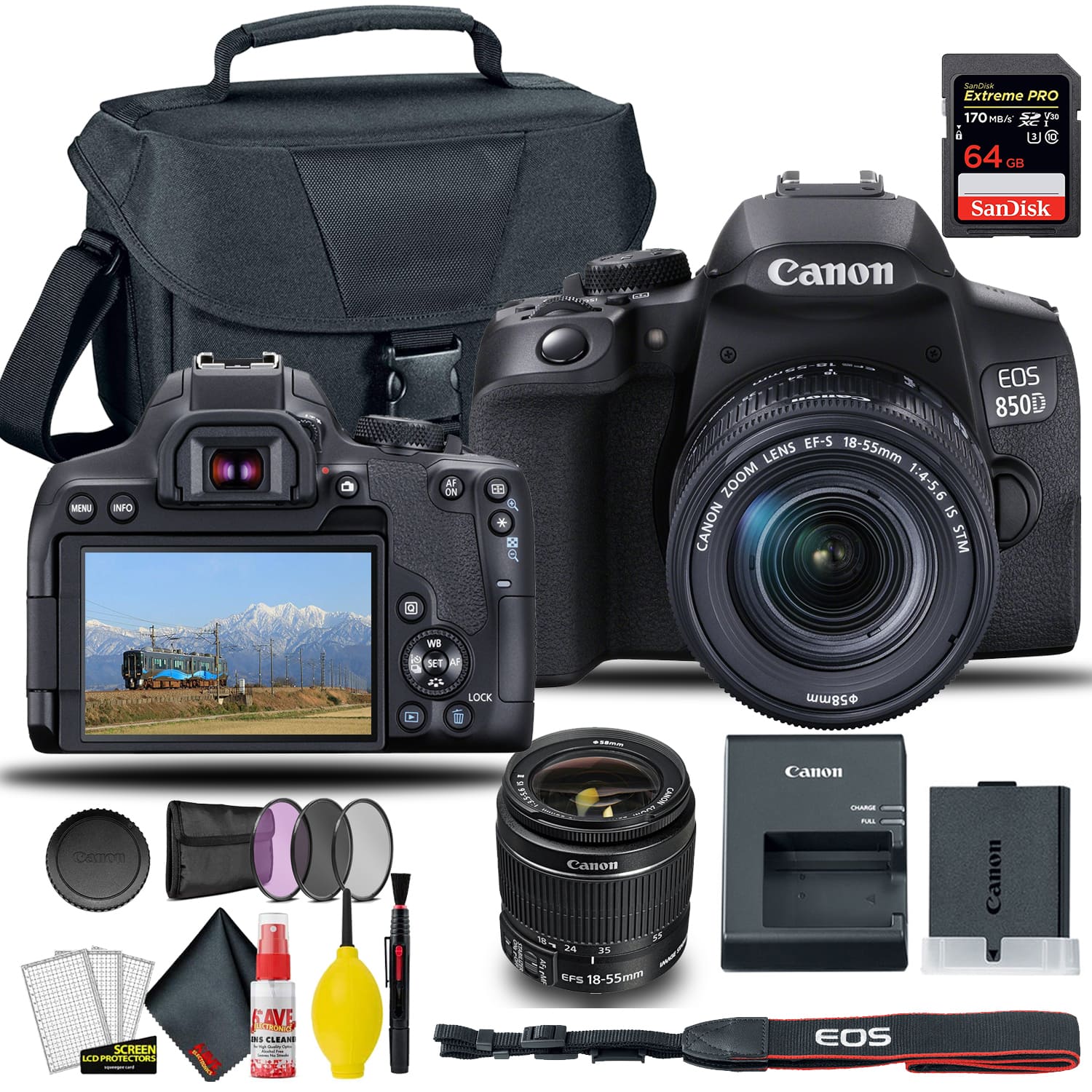 Canon - EOS 850D / Rebel T8i DSLR Camera with 18-55mm Lens 58mm Filters (International Version) - Black