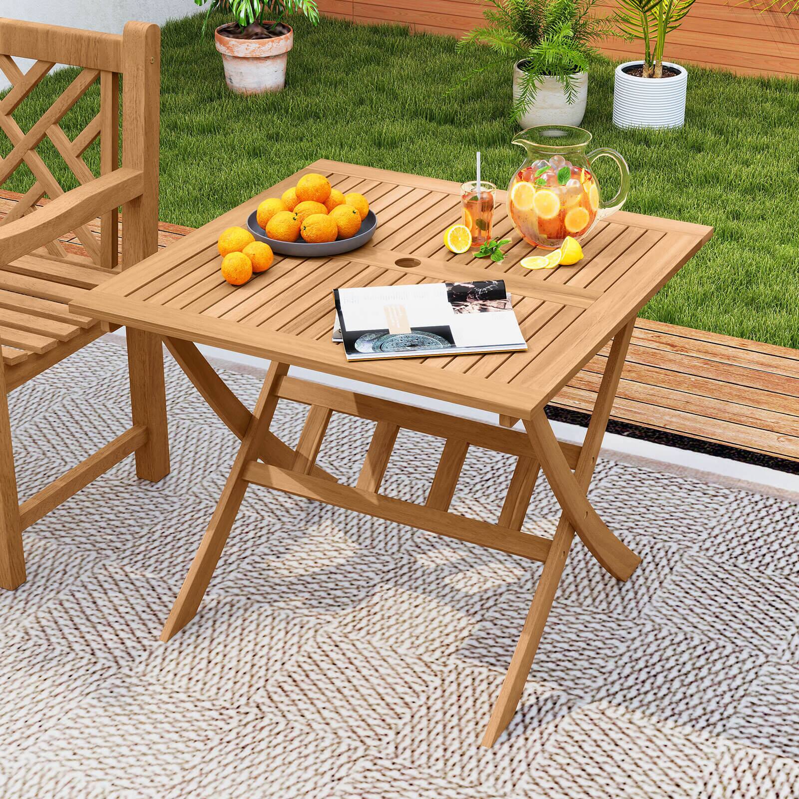 Alt View 1. Costway - Costway Acacia Wood Folding Table 36" Patio Dining Table with Slatted Tabletop - Natural.