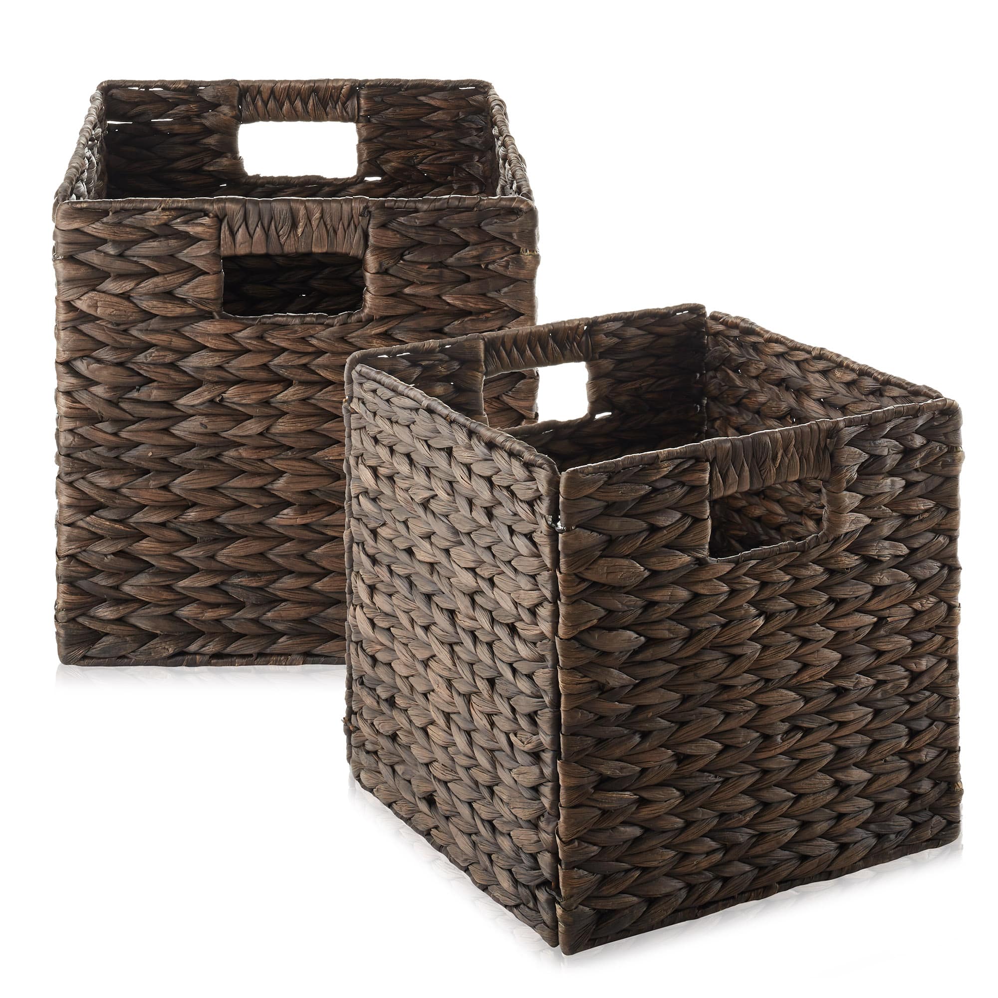 Casafield - 10.5 x 10.5-in Water Hyacinth Storage Baskets - 2 Pack - Espresso