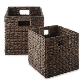 Casafield - 10.5 x 10.5-in Water Hyacinth Storage Baskets - 2 Pack - Espresso