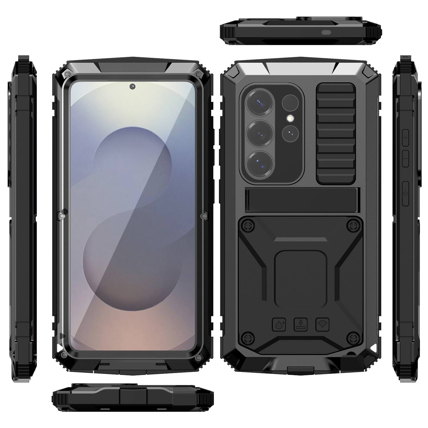 Alt View 4. Dteck - For Samsung Galaxy S26 Ultra Case Outdoor Sports Kickstand Rugged Heavy Duty Full Body Cover Built in Screen Protector - Black.