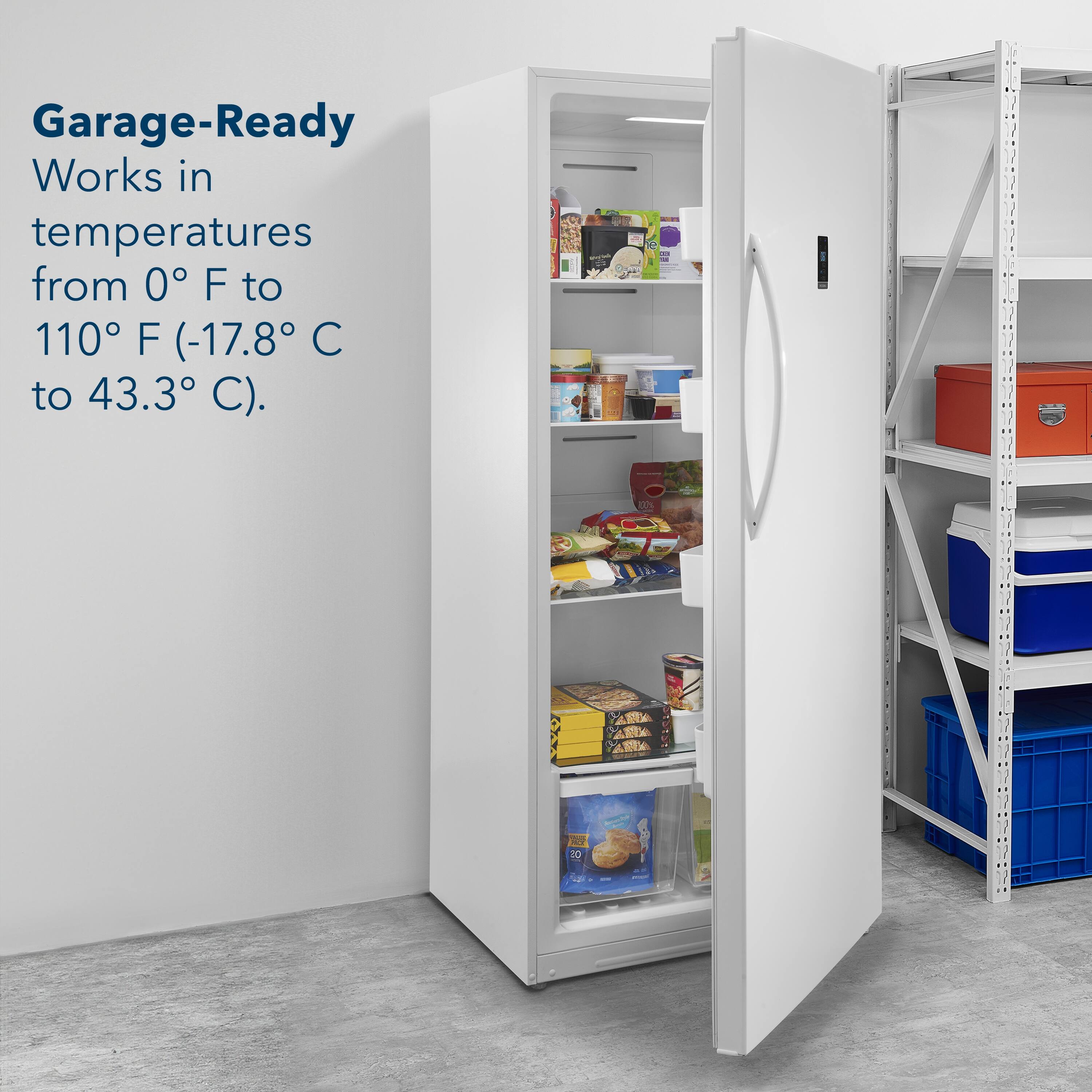 Garage-Ready works in temperatures from 0°F to 110°F (-17.8°C to 43.3°C).