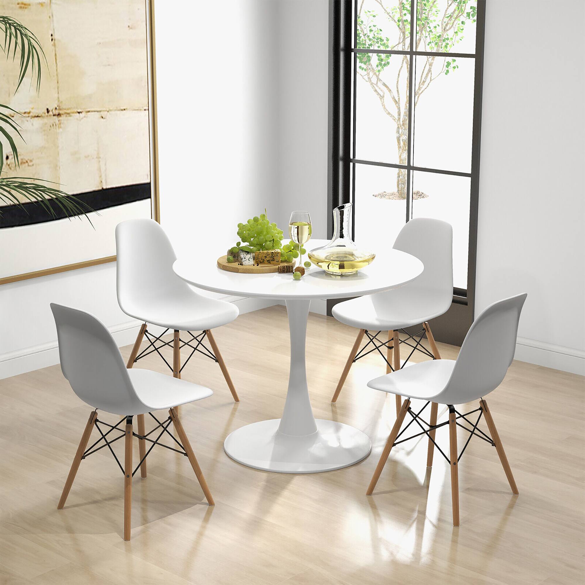 Alt View 1. Gymax - Gymax 5 PCS Dining Set Modern Round Dining Table 4 Chairs for Small Space Kitchen - White, Natural.