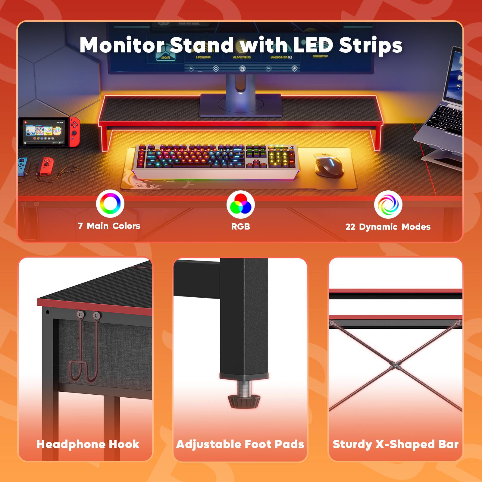 Bestier 62 inch LED Computer Desk with Adjustable Shelves Black