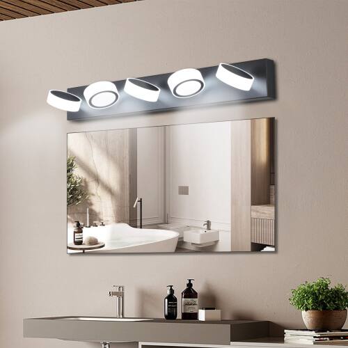 Alt View 6. LUCKY ONE - 37in Wall Mount LED Vanity Light, 5-Light Black Bathroom Fixture with Frosted Acrylic Shades - Black.