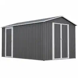 RYHNUYNE - 8x12 ft Metal Shed Side Door Double Front Doors Aluminum Frame Sloped Roof Vents - Gray