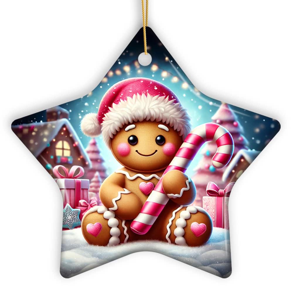 OrnamentallyYou - Sweet Gingerbread Wonderland Pink Themed Ornament Heartwarming Christmas Gift - Multi-colored