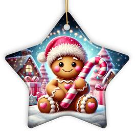 OrnamentallyYou - Sweet Gingerbread Wonderland Pink Themed Ornament Heartwarming Christmas Gift - Multi-colored