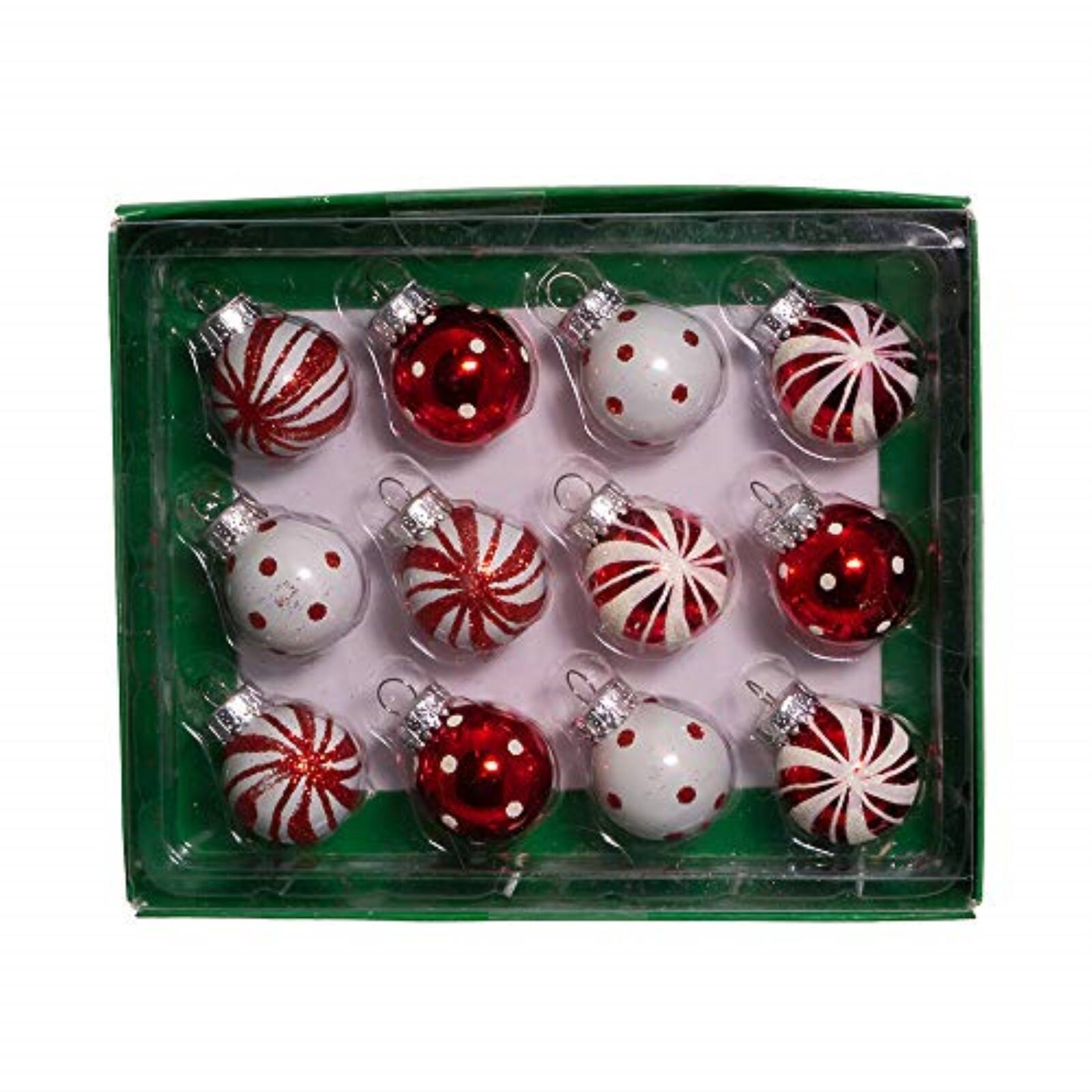 Front. Kurt S Adler - Kurt Adler 25mm Red and White Glass Deco Balls Miniature Christmas Tree Ornaments 12 piece set 1 inch - Multicolor.