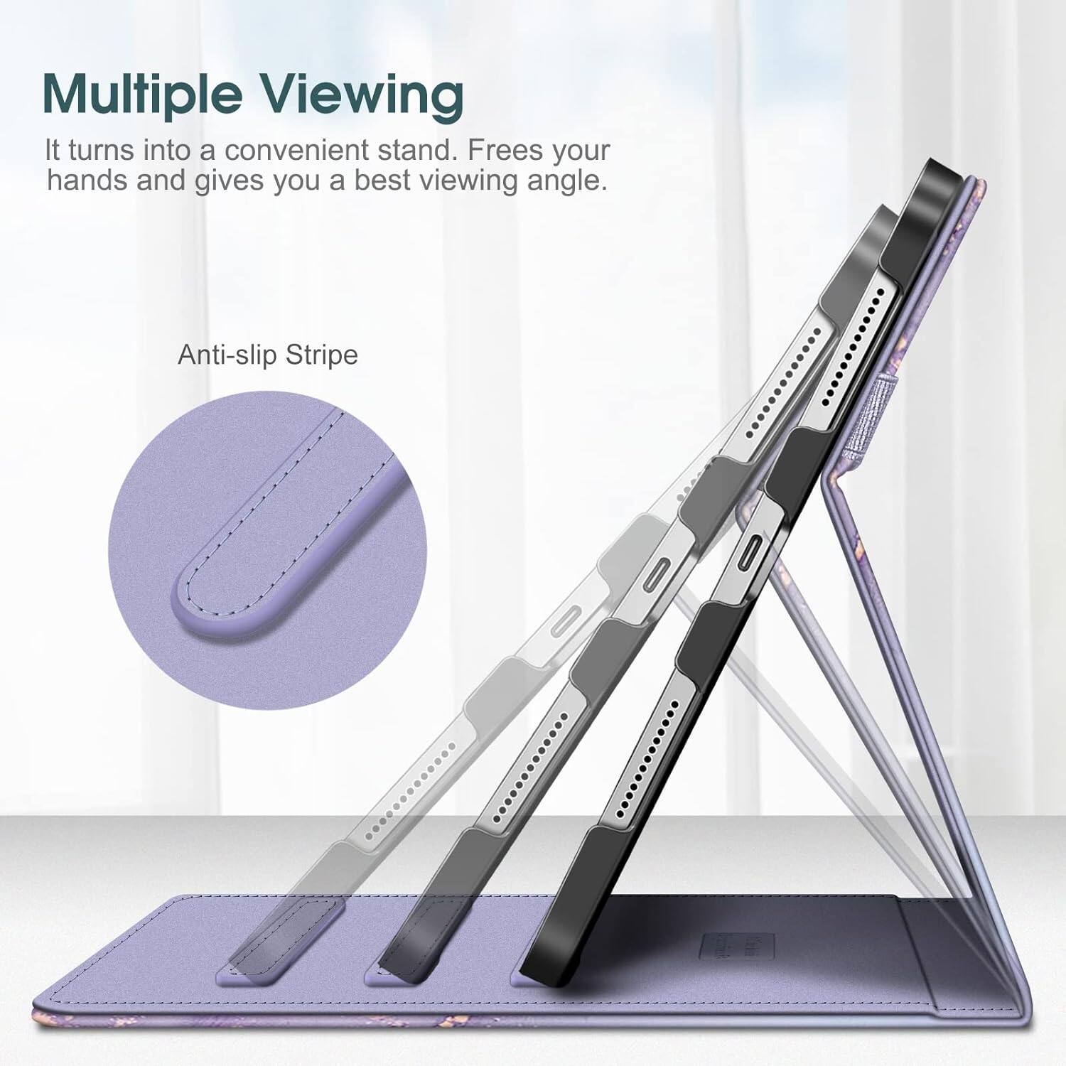 Multiple Viewing  
It turns into a convenient stand. Frees your hands and gives you a best viewing angle.  
Anti-slip Stripe