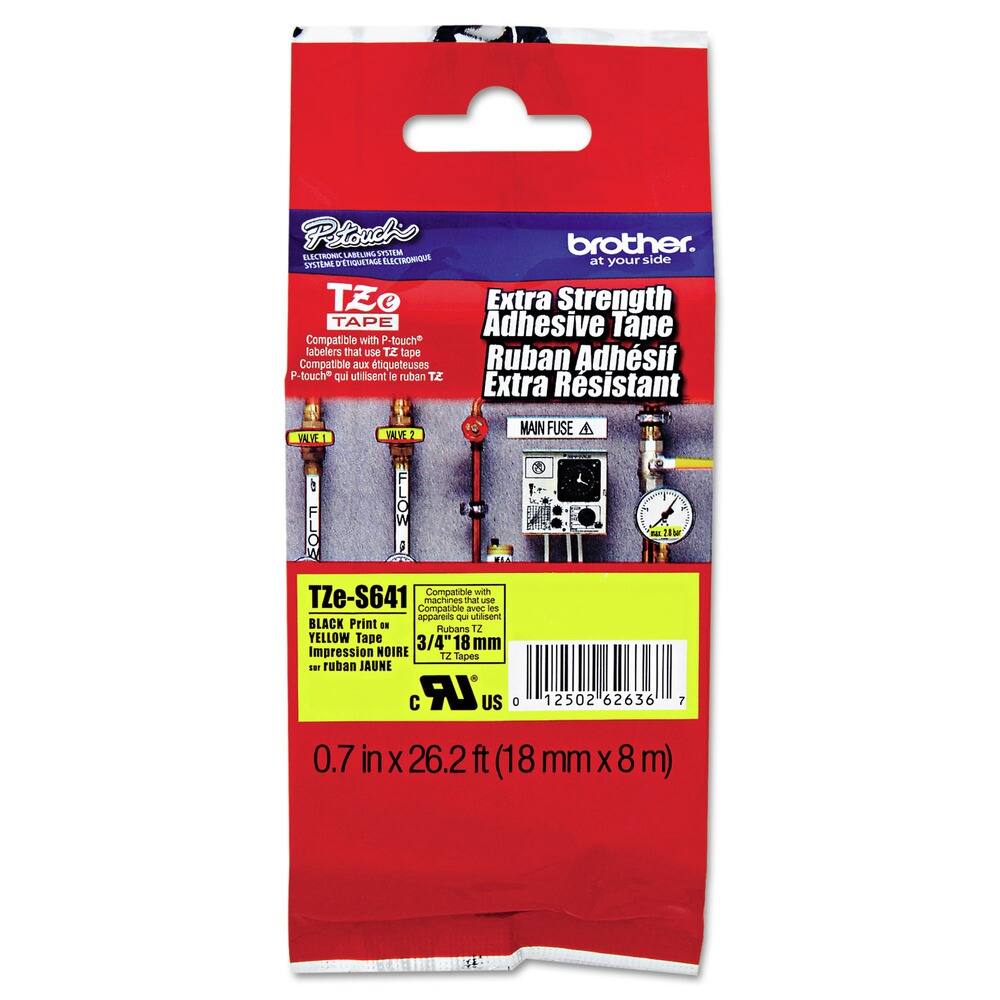 Brother - P-Touch TZES641 0.7 in. x 26.2 ft. TZe Standard Adhesive Laminated Labeling Tape - Black on - Yellow