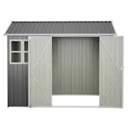 Mondawe - 8 x 6 ft Steel Storage Shed with Window Lockable Doors and Sloped Roof - Gray