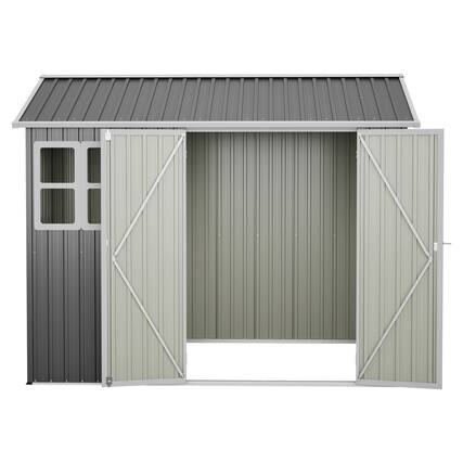 Front. Mondawe - 8 x 6 ft Steel Storage Shed with Window Lockable Doors and Sloped Roof - Grey.