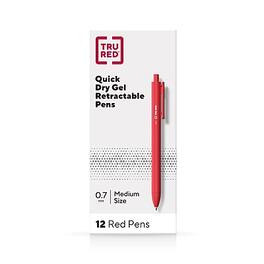 TRU RED - Retractable Quick Dry Gel Pens, Medium Point, 0.7mm, Dozen - Red