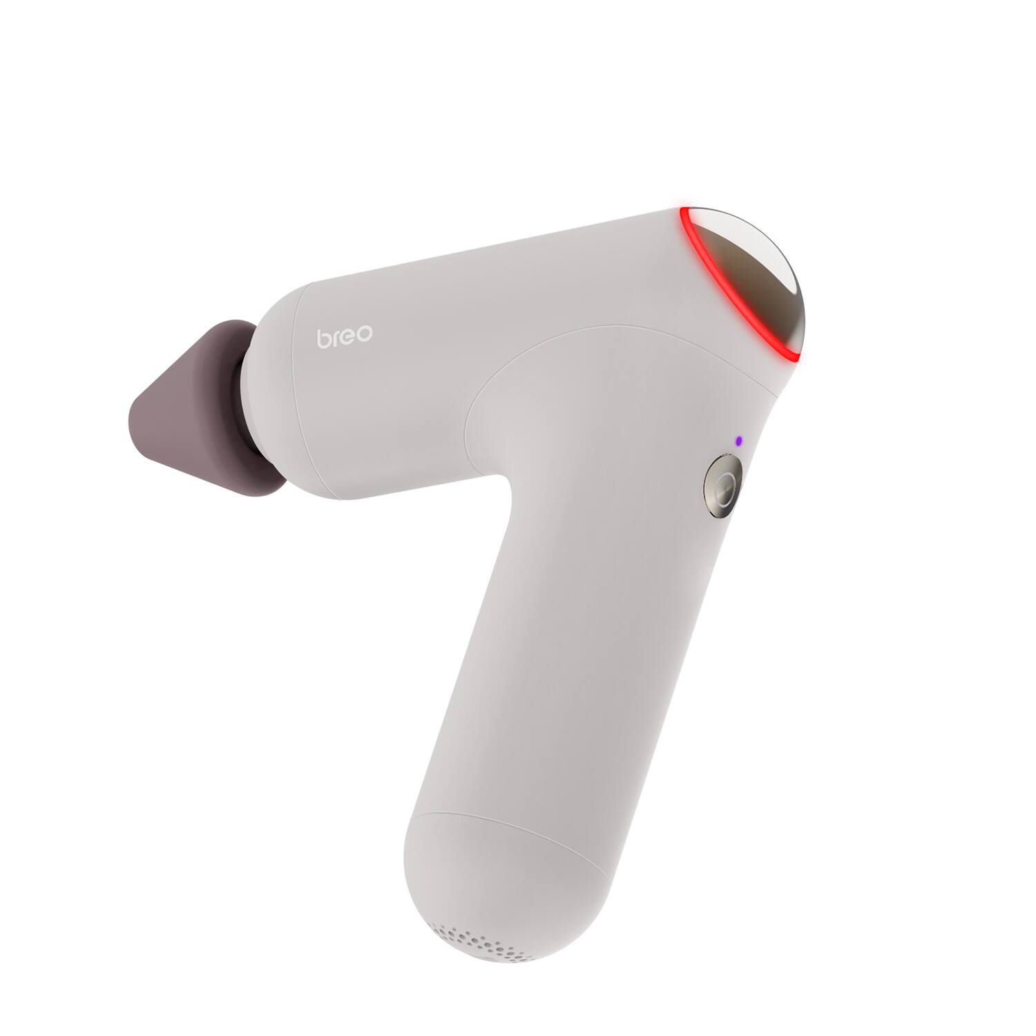 Angle. BREO - Massage Gun - 3 Speeds Portable Percussion Muscle Therapy with 3 Silicone Heads for Recovery & Pain Relief - White.
