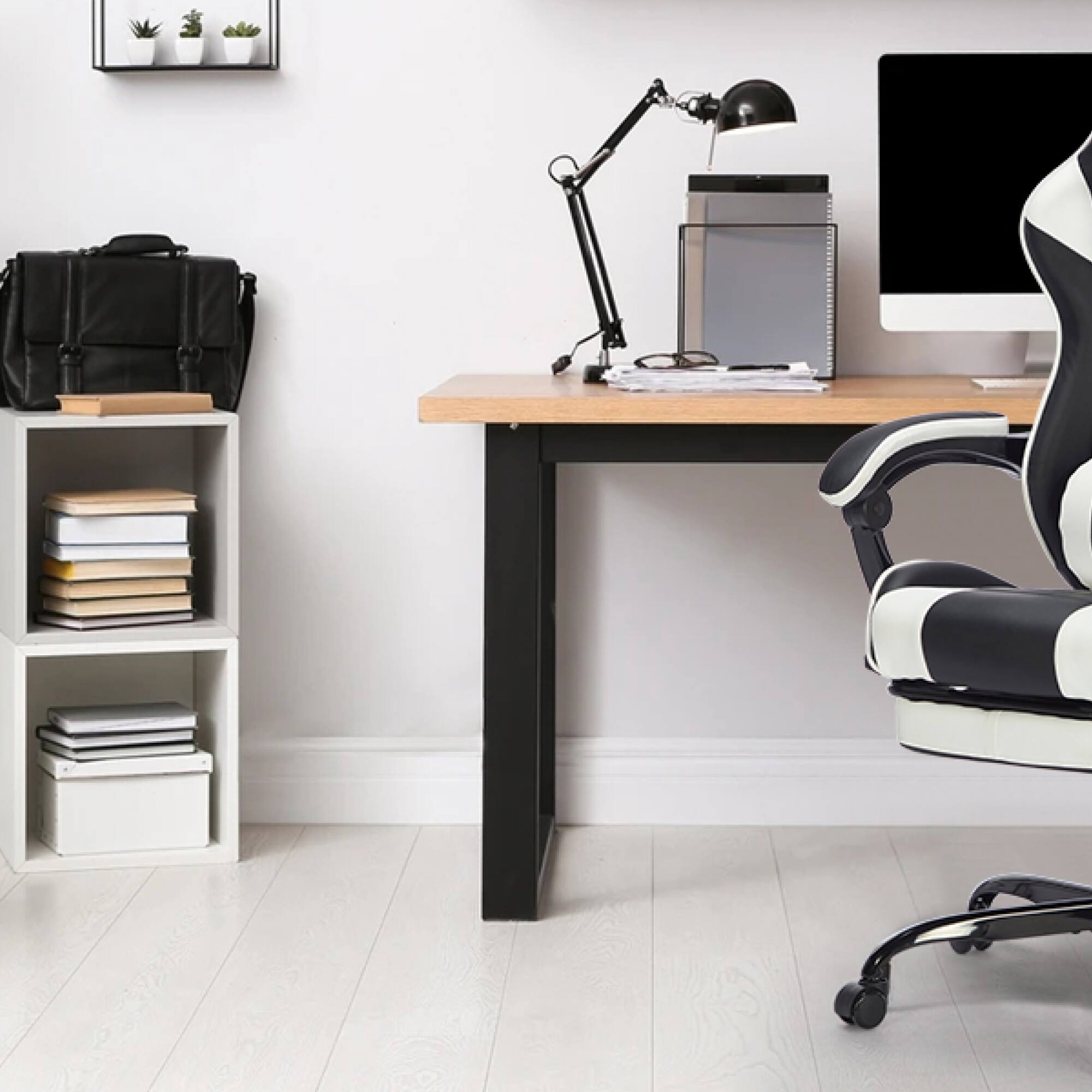 Alt View 1. GOODSILO - Ergonomic Gaming Chair with Adjustable Footrest and Lumbar Support for Enhanced Comfort During Extended Use - Black White.