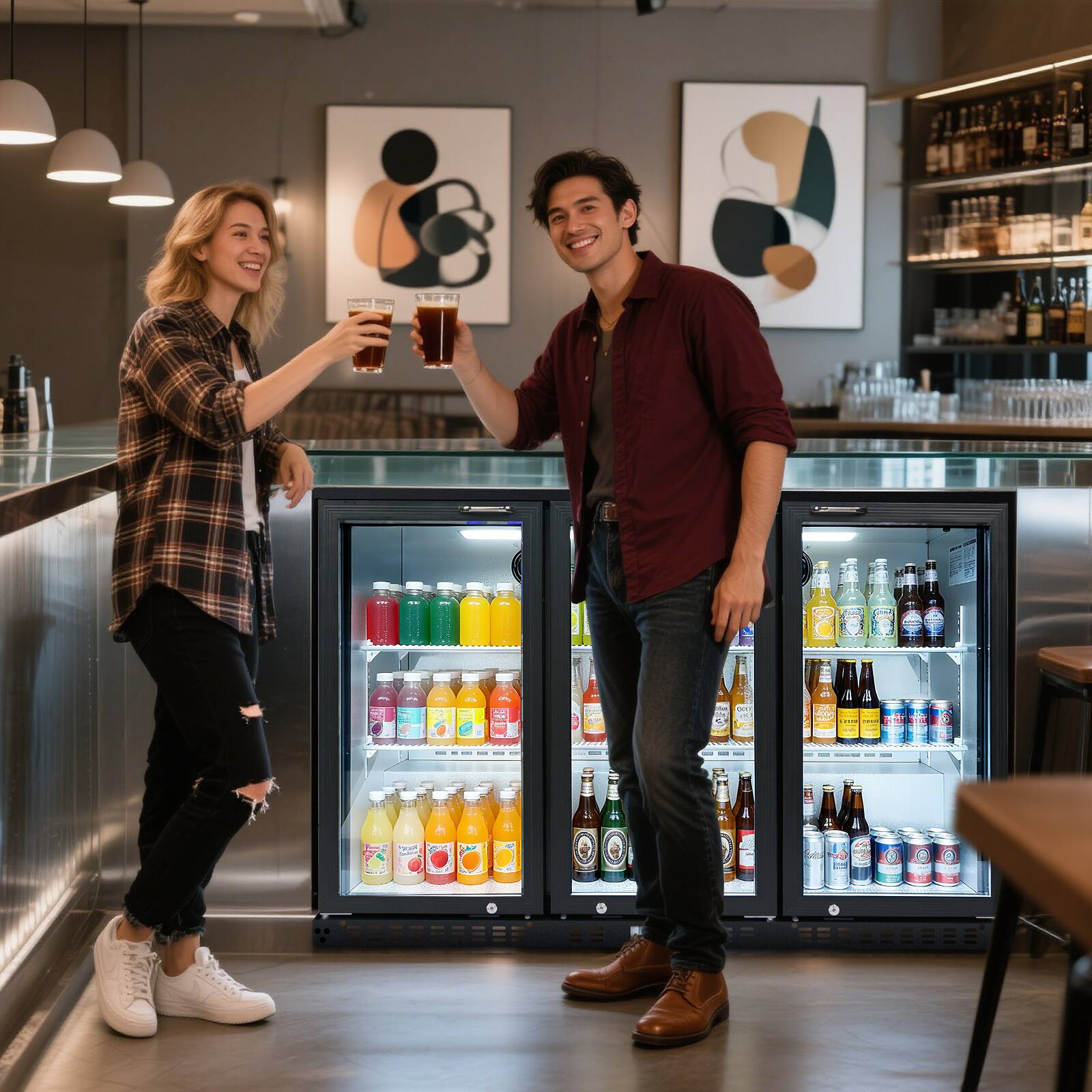 Alt View 1. WHALL - WHALL 53" 3 Glass Door Commercial Back Bar Cooler, 11.3 Cu.Ft Beverage Fridge, Digital Temp Drink Cooler Bar Restaurant - Black.