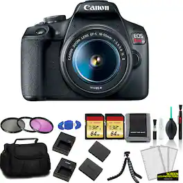 Canon - EOS Rebel T7 with 18-55mm IS II Lens, 2× 64GB Cards, Extra Battery and Charger Bundle – International Model