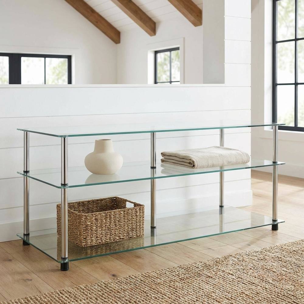 Left. FurniFact - Glass 3-Tier Coffee Table with Tempered Glass Shelves and Modern Design - Glass.