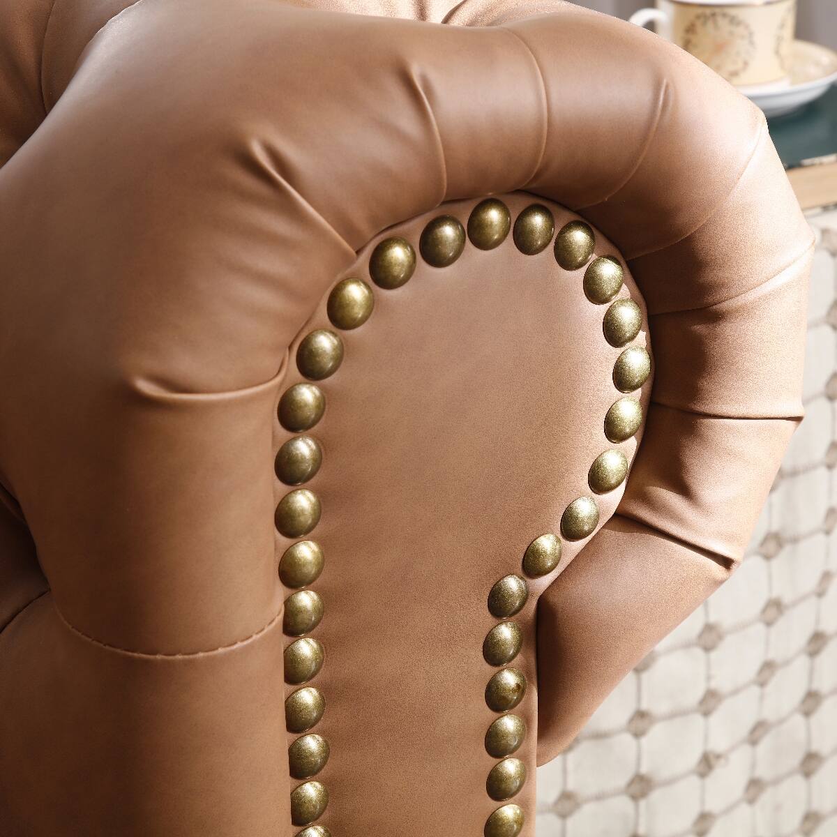 Alt View 1. Ropilly - Ropilly Brown Chesterfield Sofa Faux Leather Three Seat Living Room Couch - Brown.