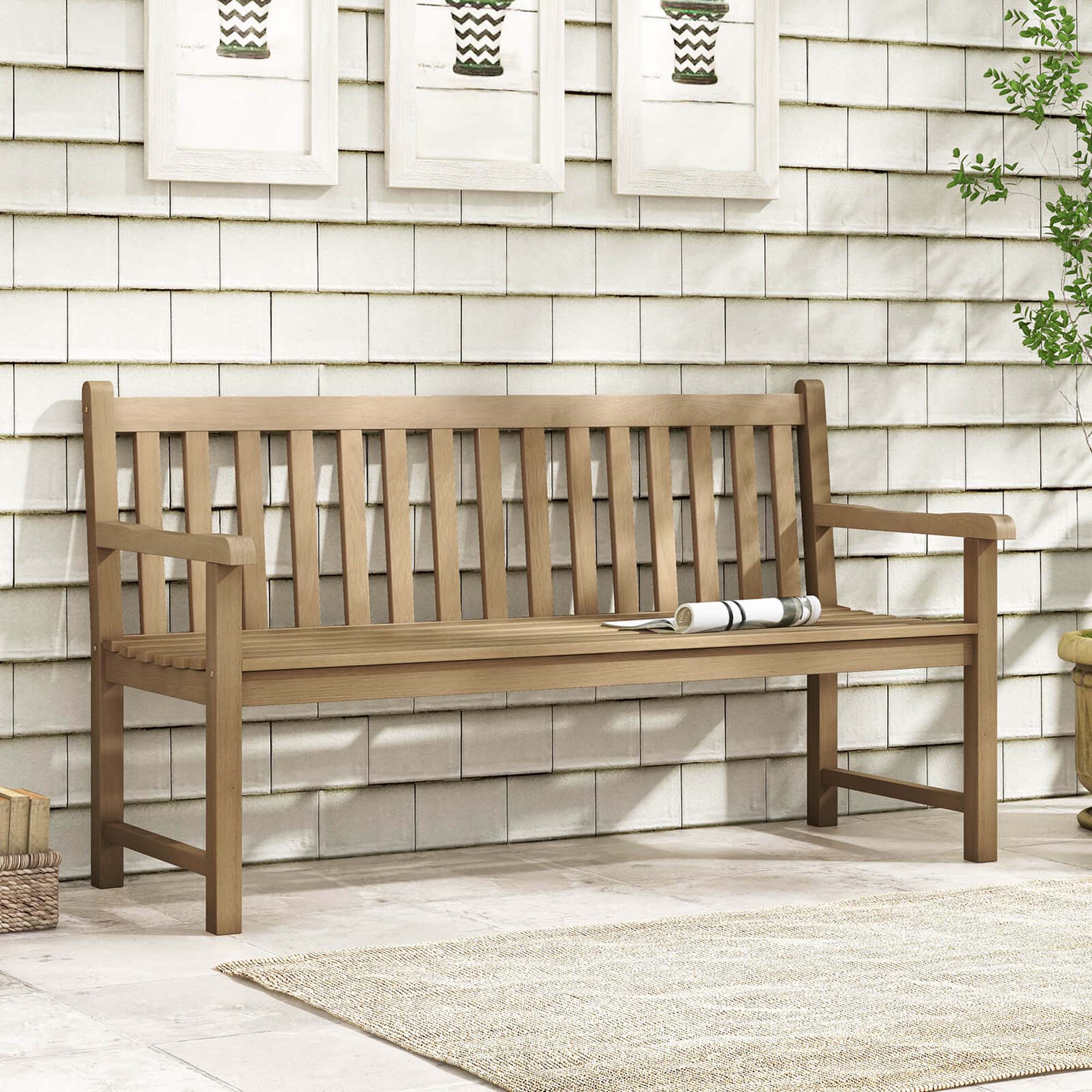 Alt View 1. Costway - 62" Outdoor Teak Wood Bench 3-Person Garden Patio Bench with Backrest - Natural.