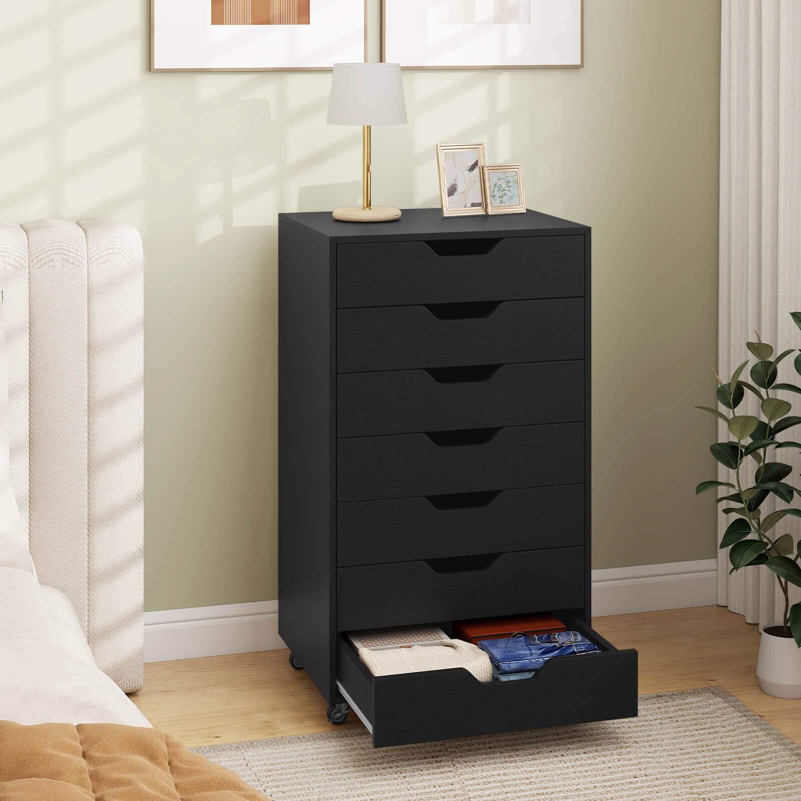 Alt View 4. Costway - Costway 7-Drawer Chest Mobile File Cabinet Vertical Filing Organizer with Lockable Wheels - Black.