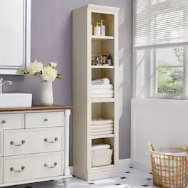 VAUXHILL & CO. - Halston Narrow Bookcase, Adjustable Storage Shelving Unit - Cream