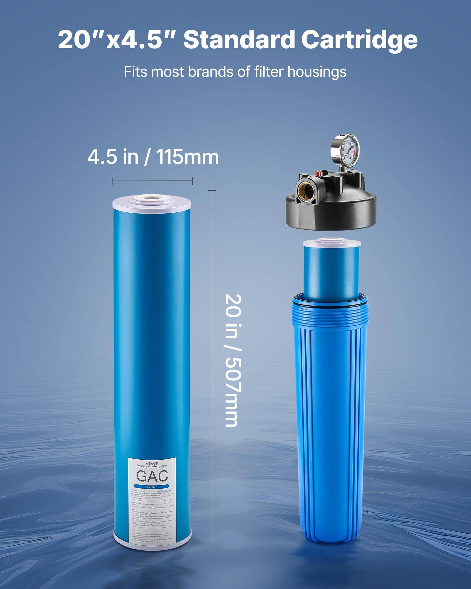 20"x4.5" Standard Cartridge  
Fits most brands of filter housings  

4.5 in / 115mm  

20 in / 507mm