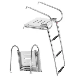 VEVOR - Boat Ladder, 3 Steps, Stainless Steel Telescoping Folding Swim Deck Ladder for Rear Entry Inboard, 400 lbs Capacity - Silver
