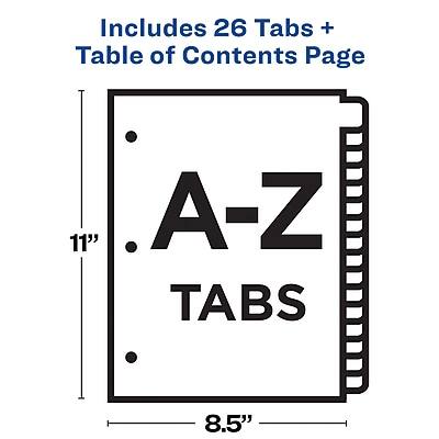 Includes 26 Tabs + Table of Contents Page  
A-Z Tabs  
11" x 8.5"