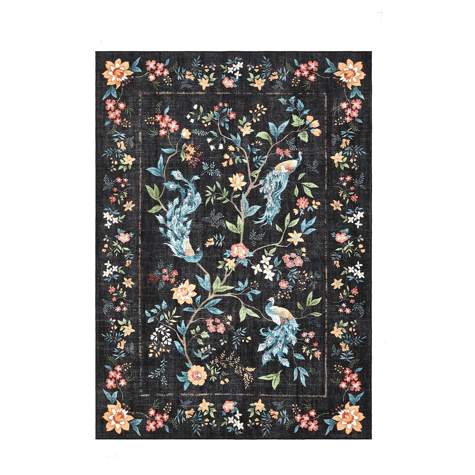 Jojoka Pastoral Floral & Birds Area Rug Non Slip Machine Washable ...
