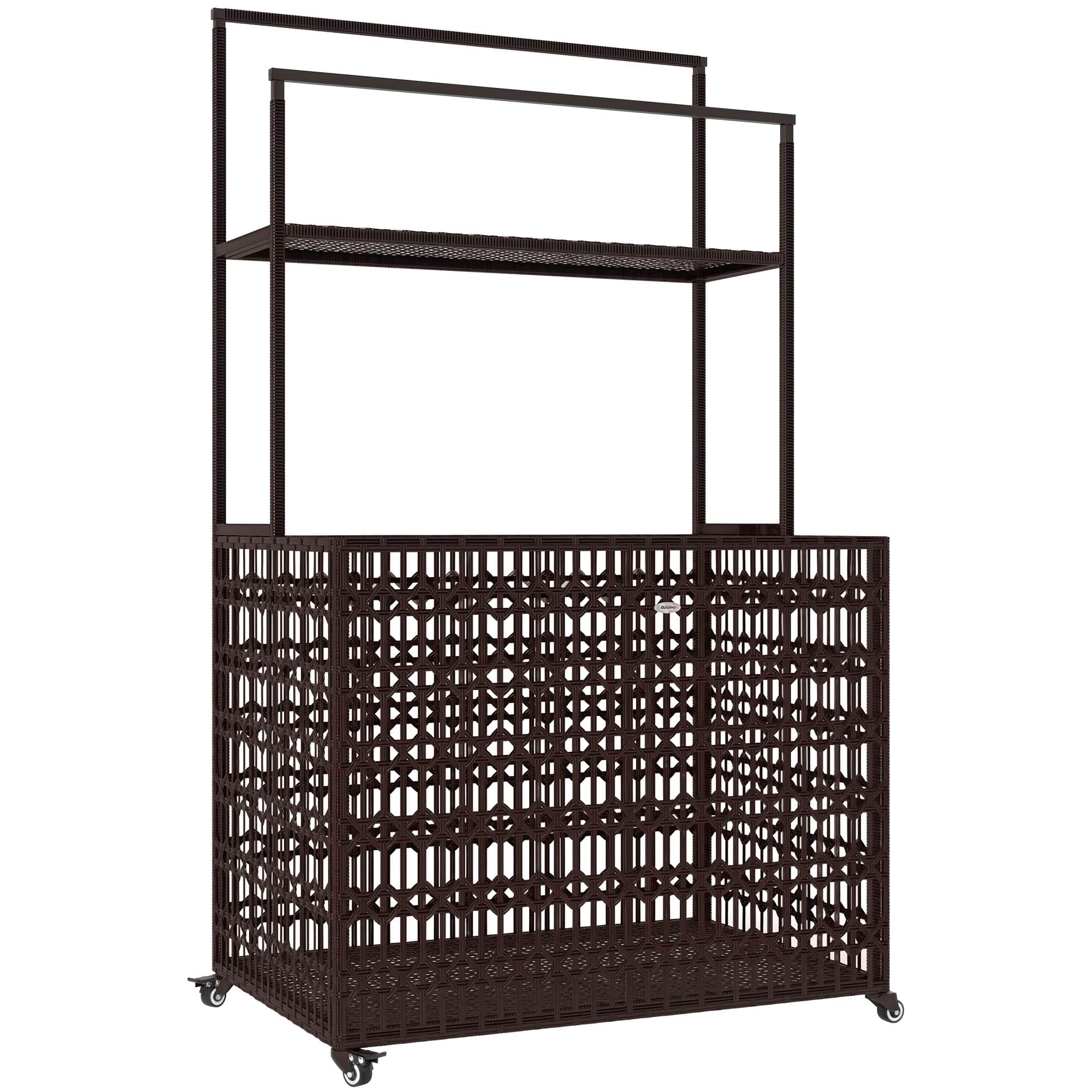 Outsunny - Wicker Pool Float Storage Organizer, PE Rattan Pool Float Holder with Basket Shelf Towel Bars - Mixed-brown