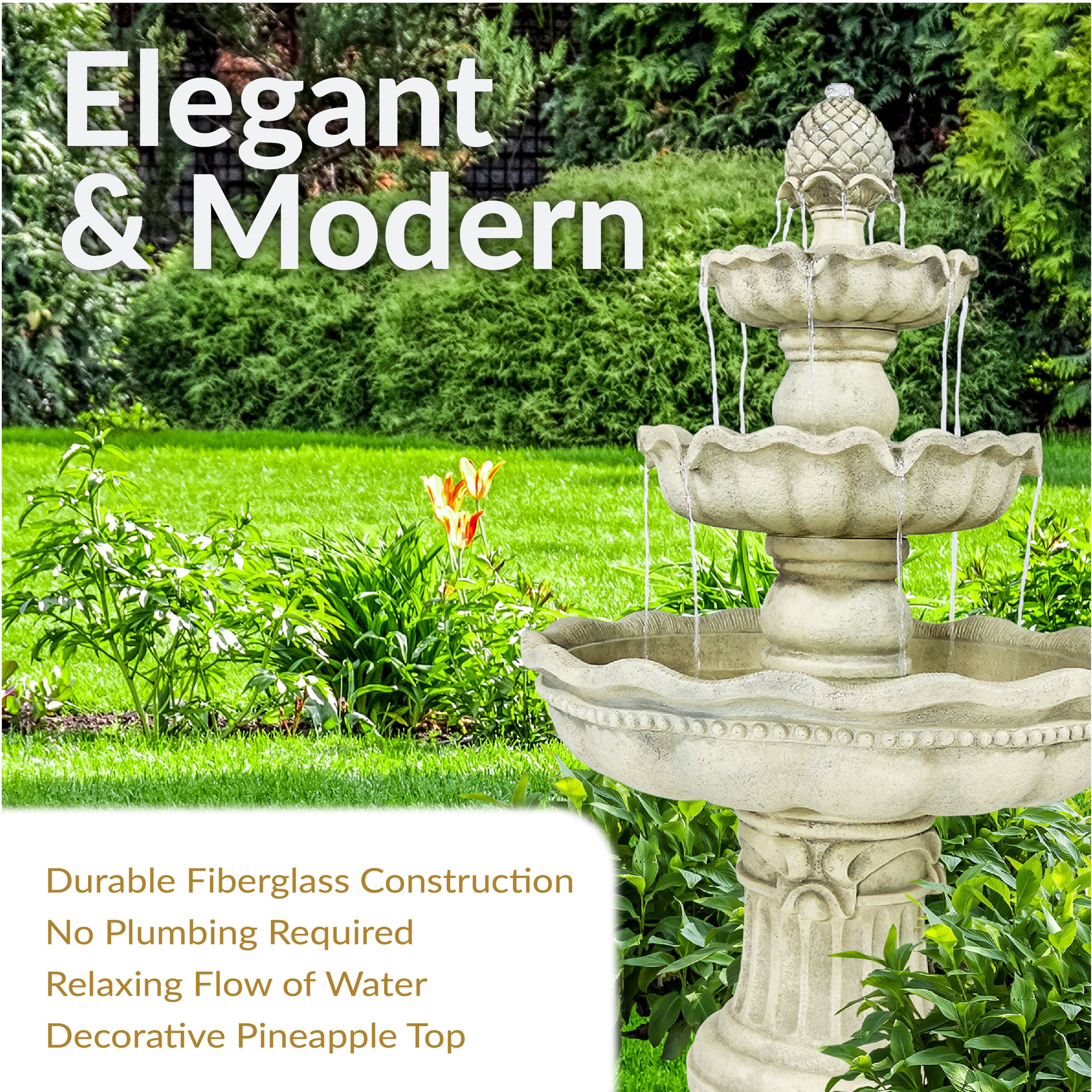 Elegant & Modern

Durable Fiberglass Construction  
No Plumbing Required  
Relaxing Flow of Water  
Decorative Pineapple Top